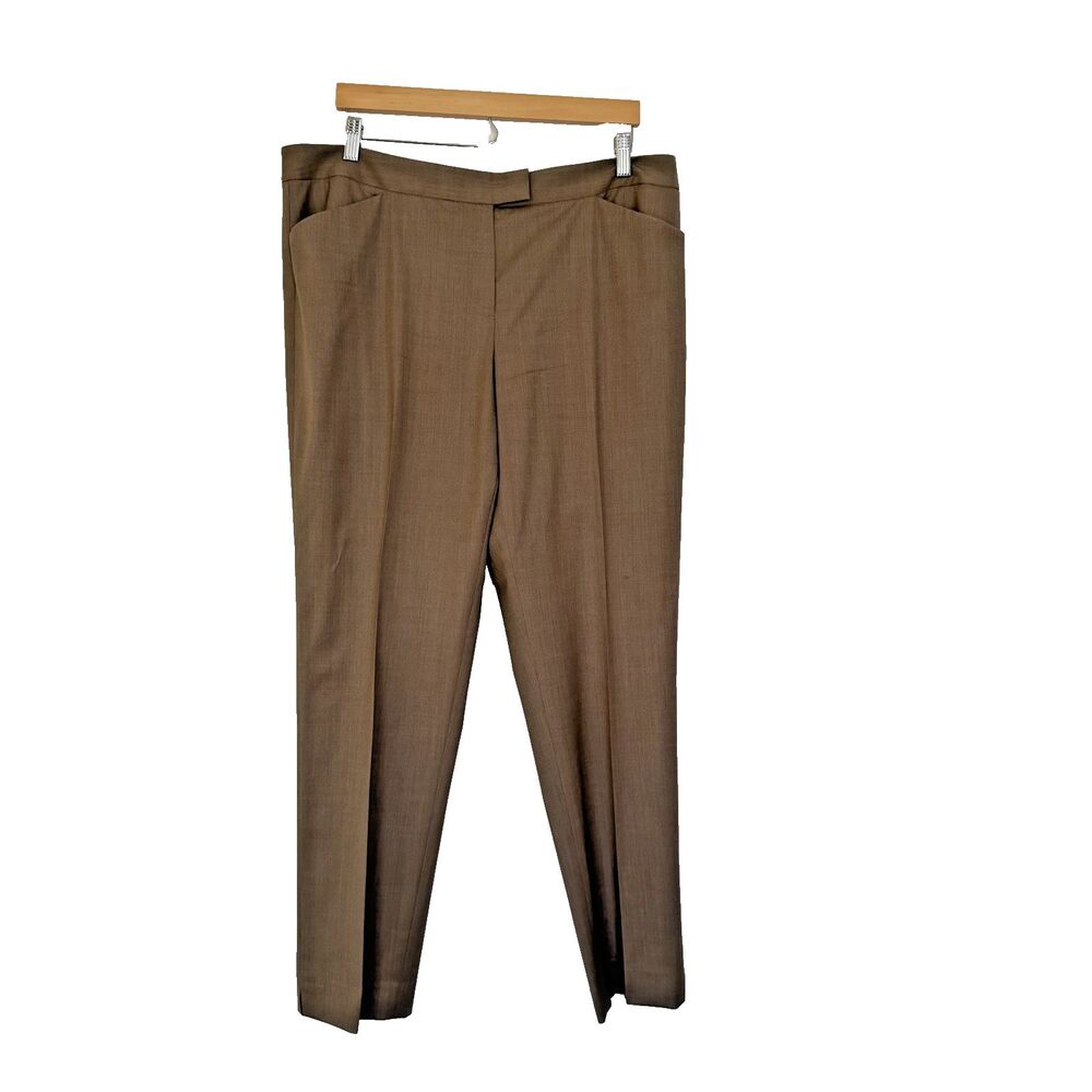 Lafayette 148 Trouser Irving Straight Leg Pants Women's Size 14 Brown Wool Blend